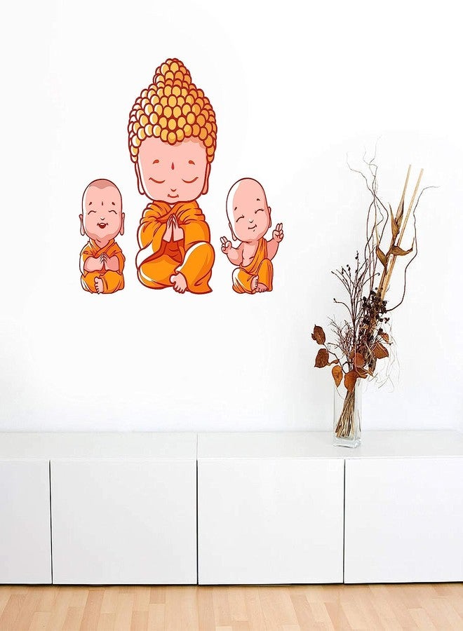 Sky Flying 3 Baby Bhddha Monk Wall Sticker for Living Room, Bed Room, Kids Room (Multicolor, Size- 41Cm X 78Cm) - Image 3