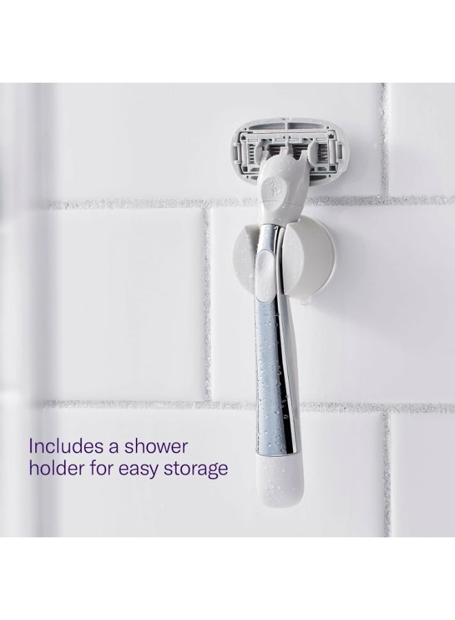 Flamingo 1 Women's Razor Handle (Chrome), 4 Razor Five-Blade Refills and 1 Shower Holder - Image 3
