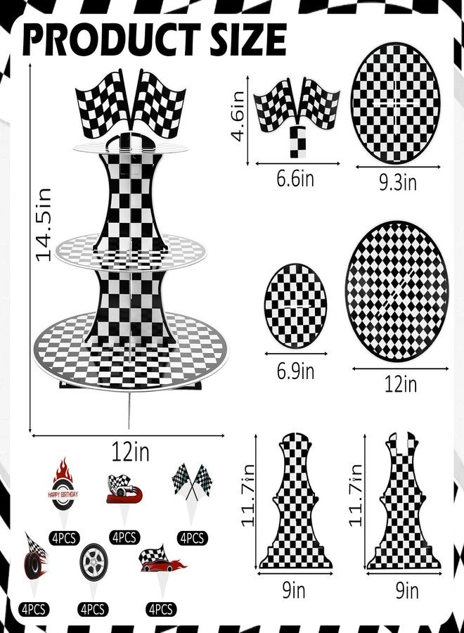 Pinsit Racing Car Cardboard Cupcake Stand, 3 Tier Racing Car Theme Cupcake Holder, Race Cars Dessert Stand for Racing Theme Birthday Party Supplies Decor with 24pcs Cupcake Toppers - Image 3