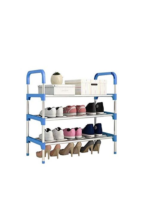 Three Secondz Stainless Steel Shoe Rack Shoe Stand Storage Organizer Shoe Cabinet Durable Portable 3 Rows Blue