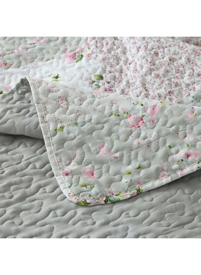 Boryard Full Queen Size Quilt Set, 3-Piece Lightweight Soft Full Size Quilt Patchwork Bedspread Coverlet (90x90 inches) Bedding Set with 2 Pillow Shams, Gray Green Plaid Floral Print - Image 5