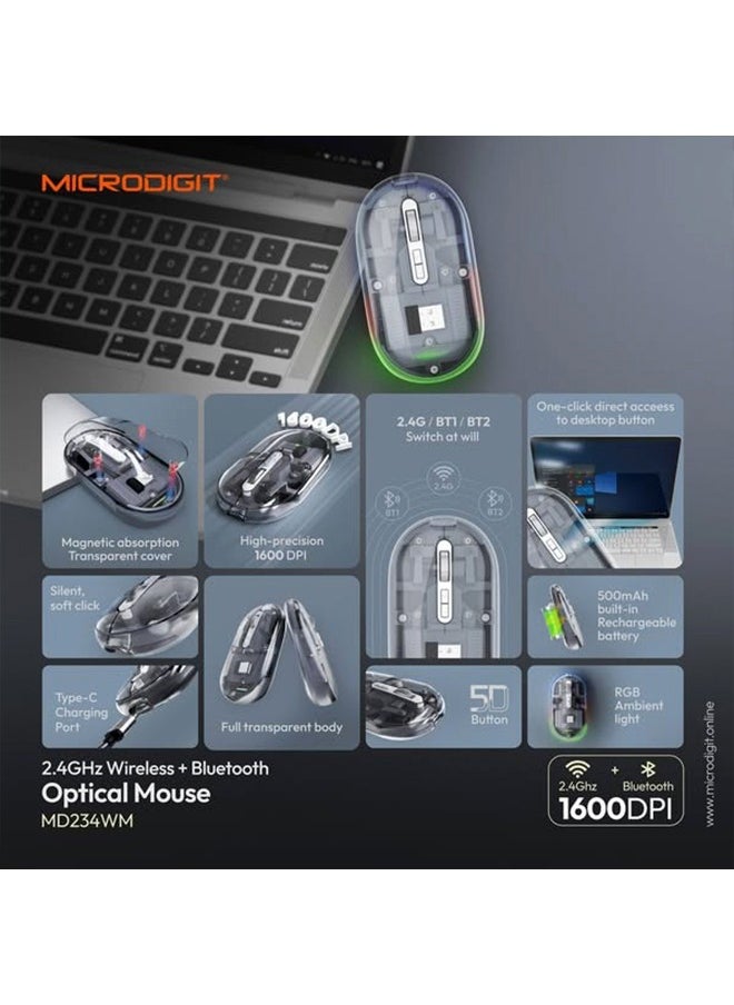 Generic - Microdigit® 2.4GHz Wireless and Bluetooth Optical Mouse MD234WM - Image 1