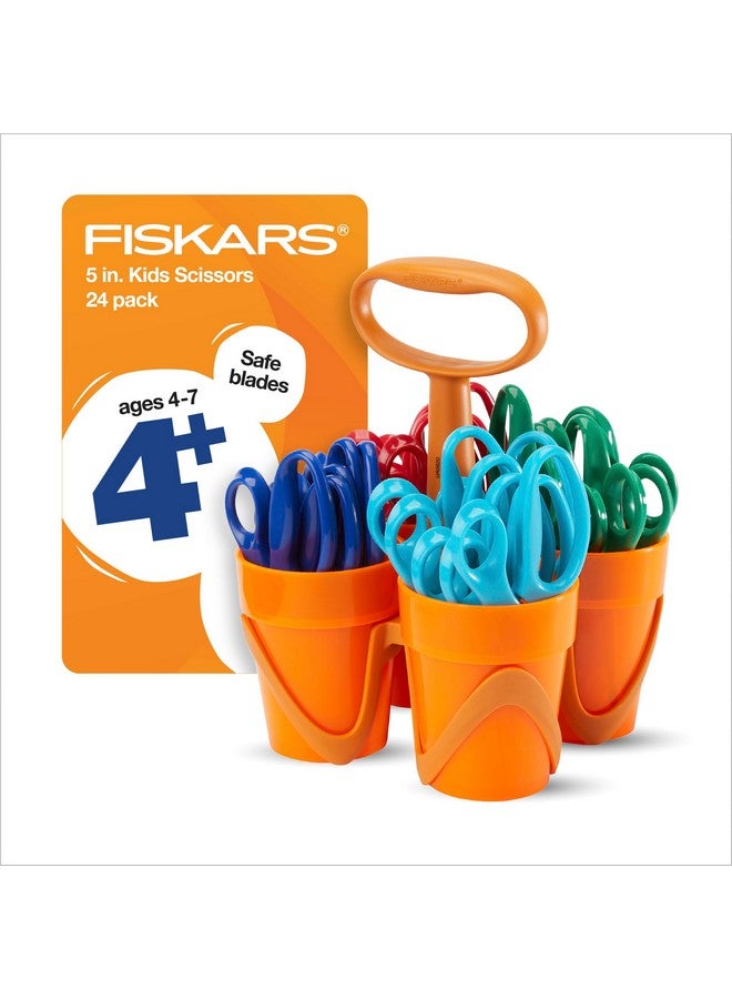 Fiskars 5" Pointedtip Scissors For Kids 4+ With Classpack Art Caddy Organizer (24Pack)Kids Scissors For School Or Craftingback To School Suppliesassorted Colors - Image 1