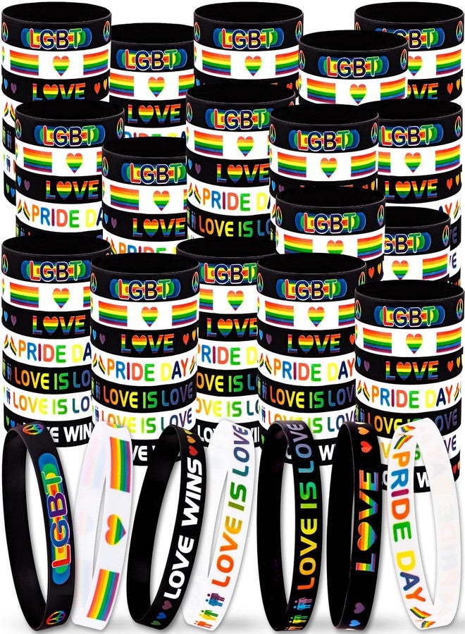 مون بوت مجموعة مون بوت من 144 قطعة من أساور فخر المثليين: أساور معصم من السيليكون المطاطي بألوان قوس قزح، مثالية لمسيرات المثليين والمثليات ومزدوجي الميل الجنسي والمتحولين جنسيًا، وهدايا تذكارية لحفلاتهم. - Image 1