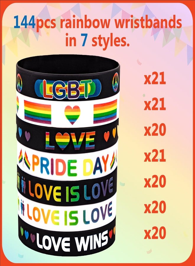 مون بوت مجموعة مون بوت من 144 قطعة من أساور فخر المثليين: أساور معصم من السيليكون المطاطي بألوان قوس قزح، مثالية لمسيرات المثليين والمثليات ومزدوجي الميل الجنسي والمتحولين جنسيًا، وهدايا تذكارية لحفلاتهم. - Image 4