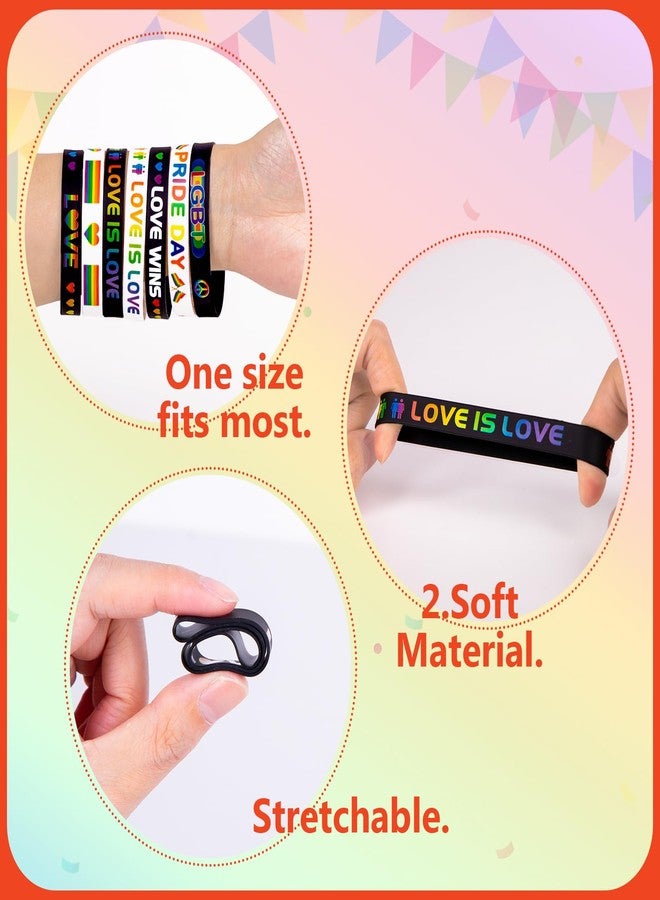 مون بوت مجموعة مون بوت من 144 قطعة من أساور فخر المثليين: أساور معصم من السيليكون المطاطي بألوان قوس قزح، مثالية لمسيرات المثليين والمثليات ومزدوجي الميل الجنسي والمتحولين جنسيًا، وهدايا تذكارية لحفلاتهم. - Image 5