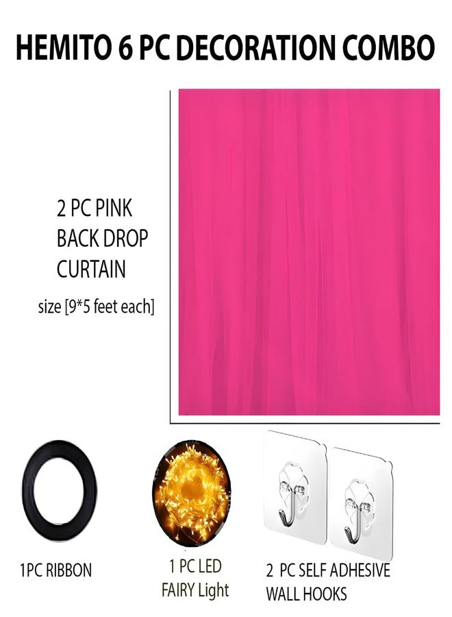 Hemito 6 Pc Cabana Tent for Birthday Decoration Canopy Tent for Decortion Outdoor Bedroom with Led Fairy Light Hook and Ribbon for Birthdays,Christmas,Anniversary,Tulle White net Curtain Cloth(Pink) - Image 2