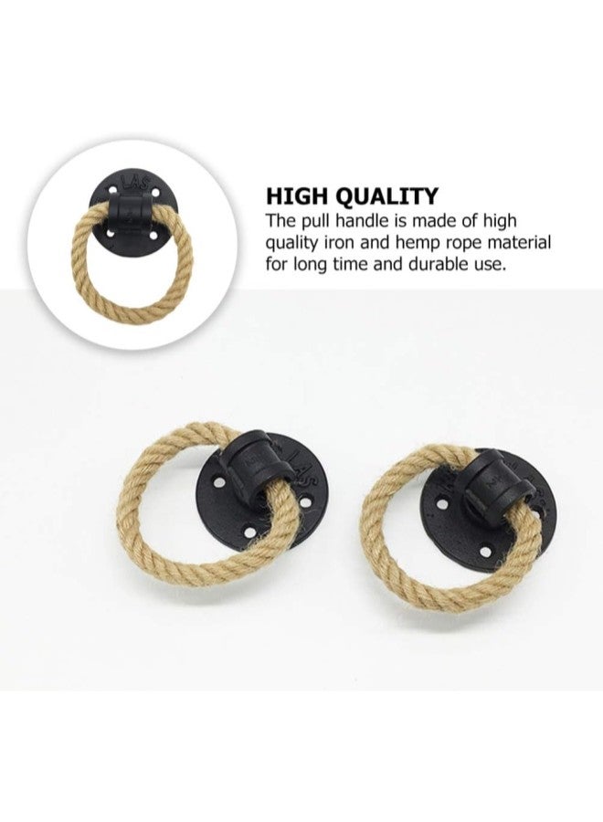 klarako Drawer Pull Handle Vintage Hemp Rope Barn Door Handle Cupboard Cabinet Drawer Pull Ring Metal Gate Pull Handle for Gate, Closet, Bedrooms, Sliding Door 1pc - Image 4