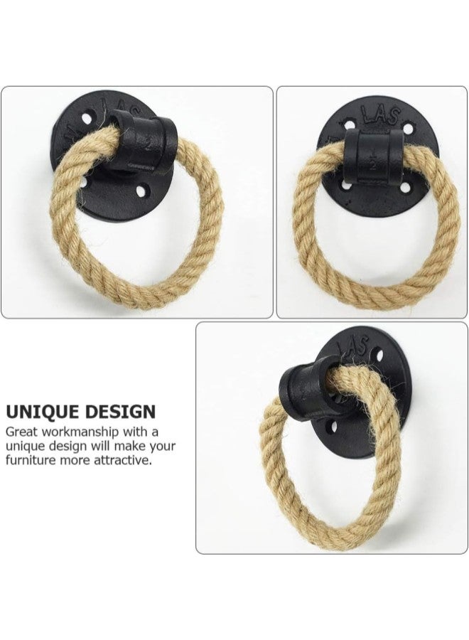 klarako Drawer Pull Handle Vintage Hemp Rope Barn Door Handle Cupboard Cabinet Drawer Pull Ring Metal Gate Pull Handle for Gate, Closet, Bedrooms, Sliding Door 1pc - Image 3