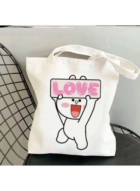 Lovable Bear Student Canvas Bag Ins Small Crowd Large Capacity High-value Out-of-home Shoulder Tutsbag Couples-Specifications:Standard-Color:15 Upgraded Model-high Quality** Zipper+inner Pocket*/