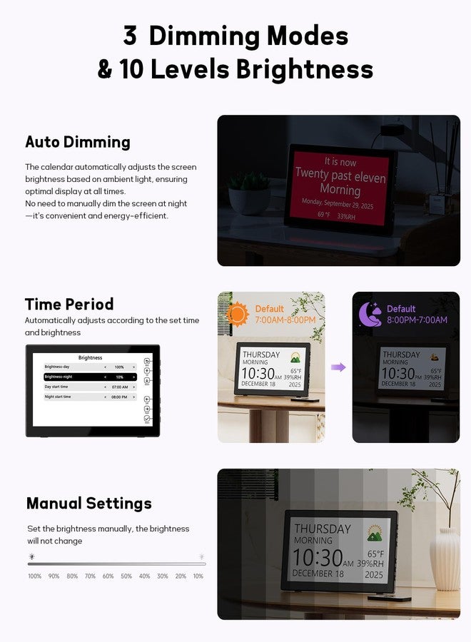 Mesqool 10.1" Large Digital Clock with Date and Day for Elderly, Remote Control Digital Calendar with 12 Themes, Auto Dimming, 23 Customizable Schedules, AutoDST, Indoor Temperature & Humidity, Wall Mounted - Image 4