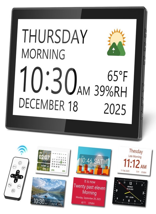Mesqool 10.1" Large Digital Clock with Date and Day for Elderly, Remote Control Digital Calendar with 12 Themes, Auto Dimming, 23 Customizable Schedules, AutoDST, Indoor Temperature & Humidity, Wall Mounted - Image 1