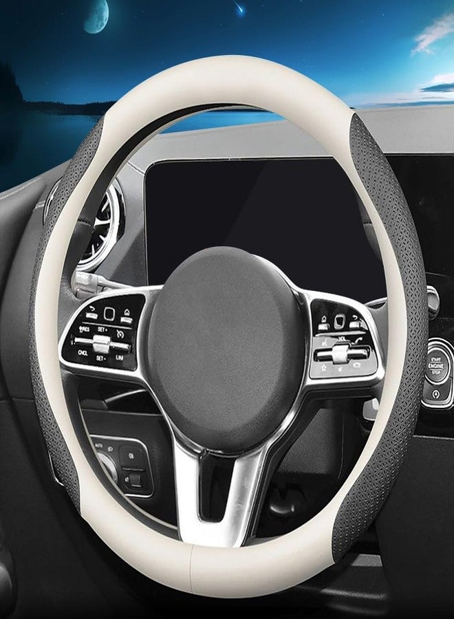 HAOTULE New Nappa Leather car Steering Wheel Cover, Universal 15 inch (White and Black) - Image 2
