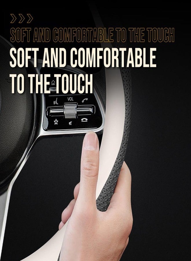 HAOTULE New Nappa Leather car Steering Wheel Cover, Universal 15 inch (White and Black) - Image 4