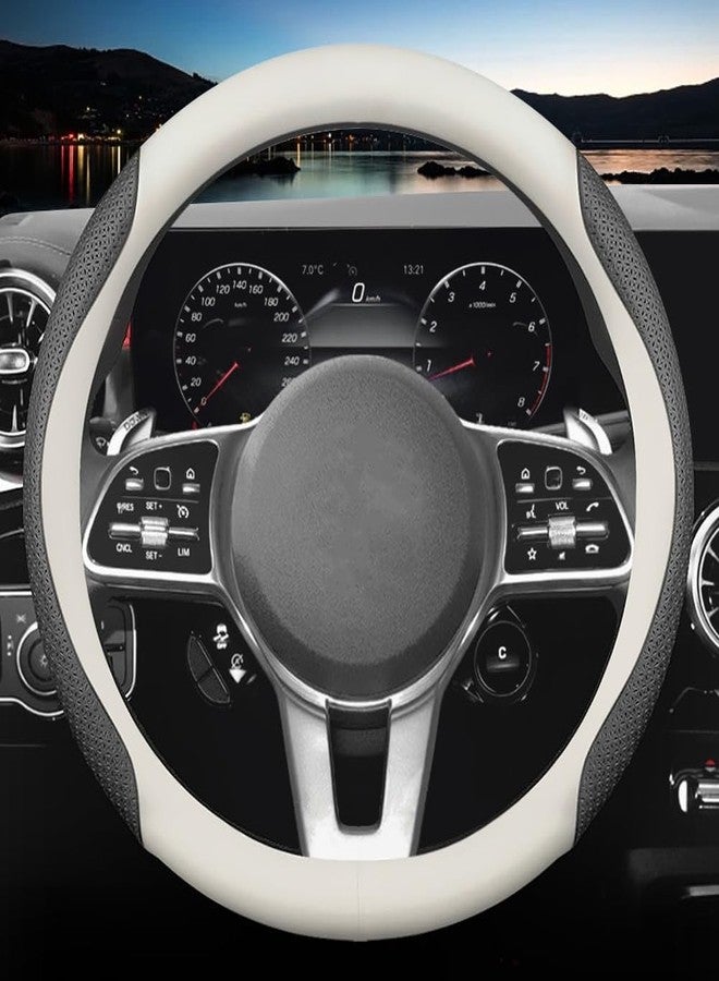 HAOTULE New Nappa Leather car Steering Wheel Cover, Universal 15 inch (White and Black) - Image 1