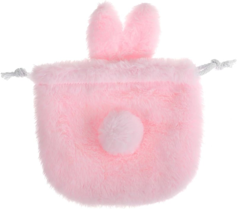 OUNONA Plush Drawstring Bag with Cute Bunny Ears Lightweight Makeup Pouch for Portable Cosmetic Storage Pocket Pink - Image 1