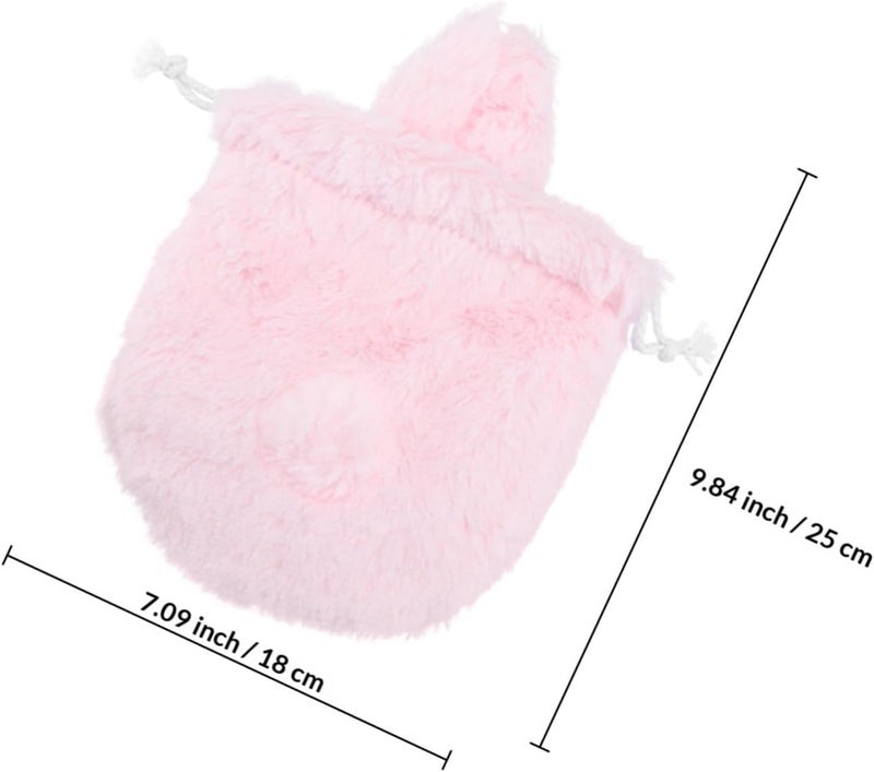 OUNONA Plush Drawstring Bag with Cute Bunny Ears Lightweight Makeup Pouch for Portable Cosmetic Storage Pocket Pink - Image 2