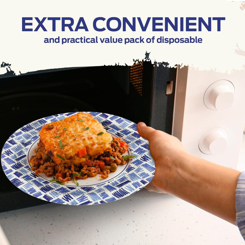 PAMI Heavy-Duty Disposable Small Round Paper Dishes | Microwave-Safe, Oil, Water & Cut Resistant (7 Inch Plate 50 Blue) - Image 5