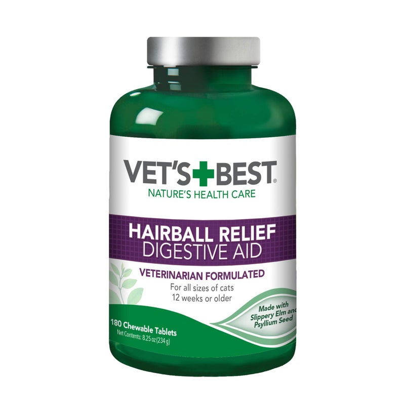 Vet's Best Vetâ€™s Best Cat Hairball Relief Digestive Aid, Vet Formulated Hairball Support Remedy, Hairball Relief for Cats, Classic Chicken Flavor, 180 Chewable Tablets - Image 1