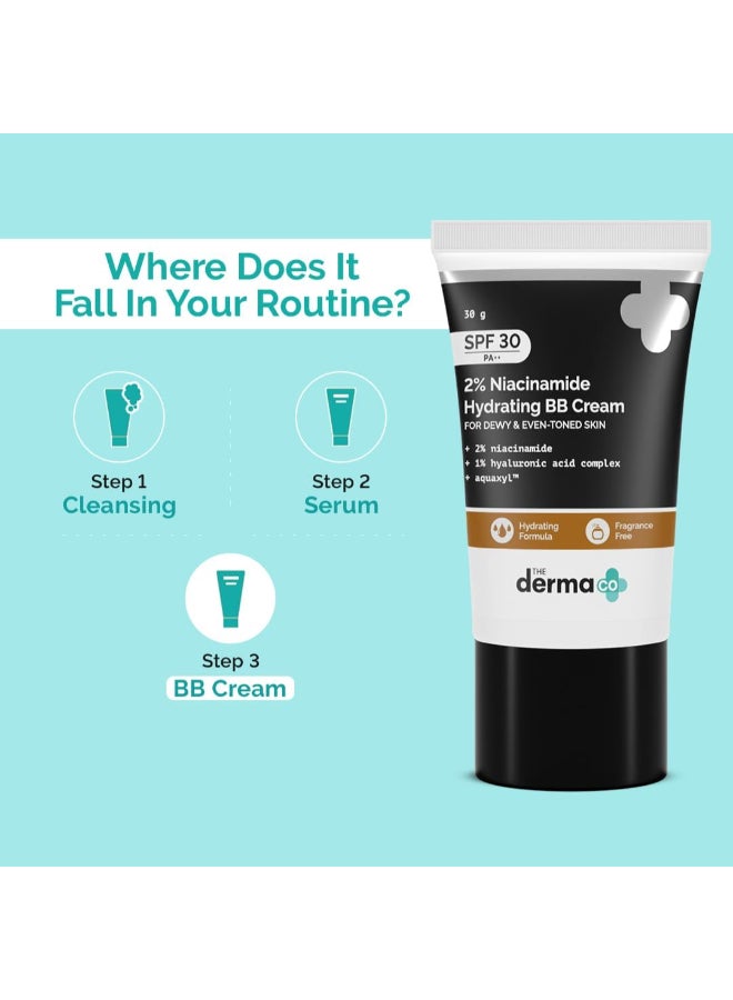 The Derma Co. 2% Niacinamide Hydrating BB Cream with 1% Hyaluronic Acid Complex & Aquaxyl, 30 g | 03 - Warm Beige - Image 3