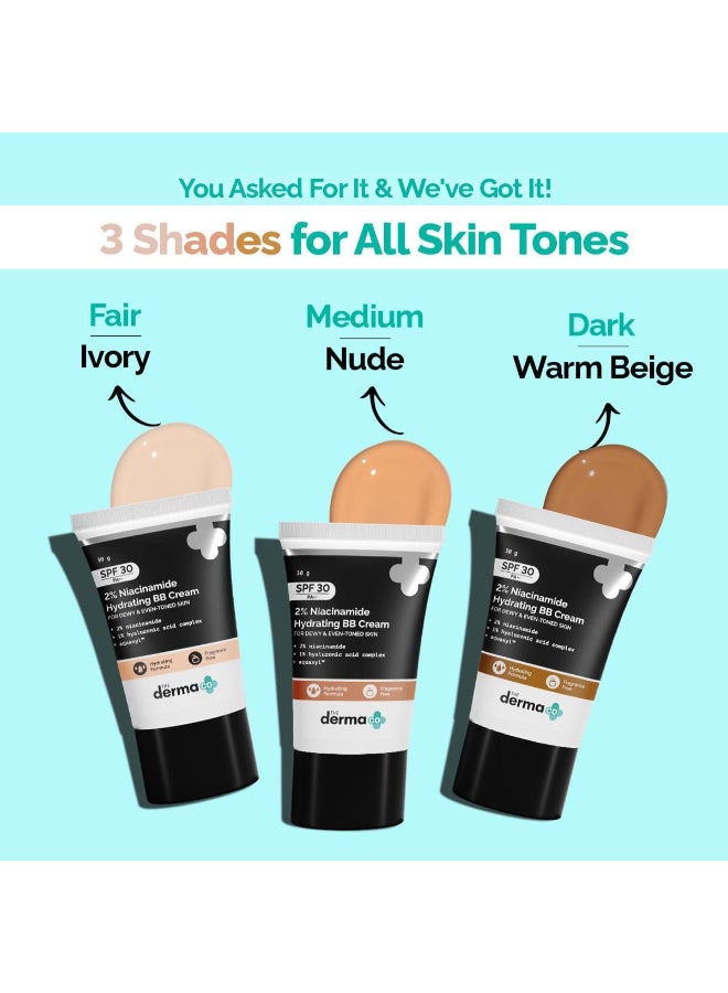 The Derma Co. 2% Niacinamide Hydrating BB Cream with 1% Hyaluronic Acid Complex & Aquaxyl, 30 g | 03 - Warm Beige - Image 2