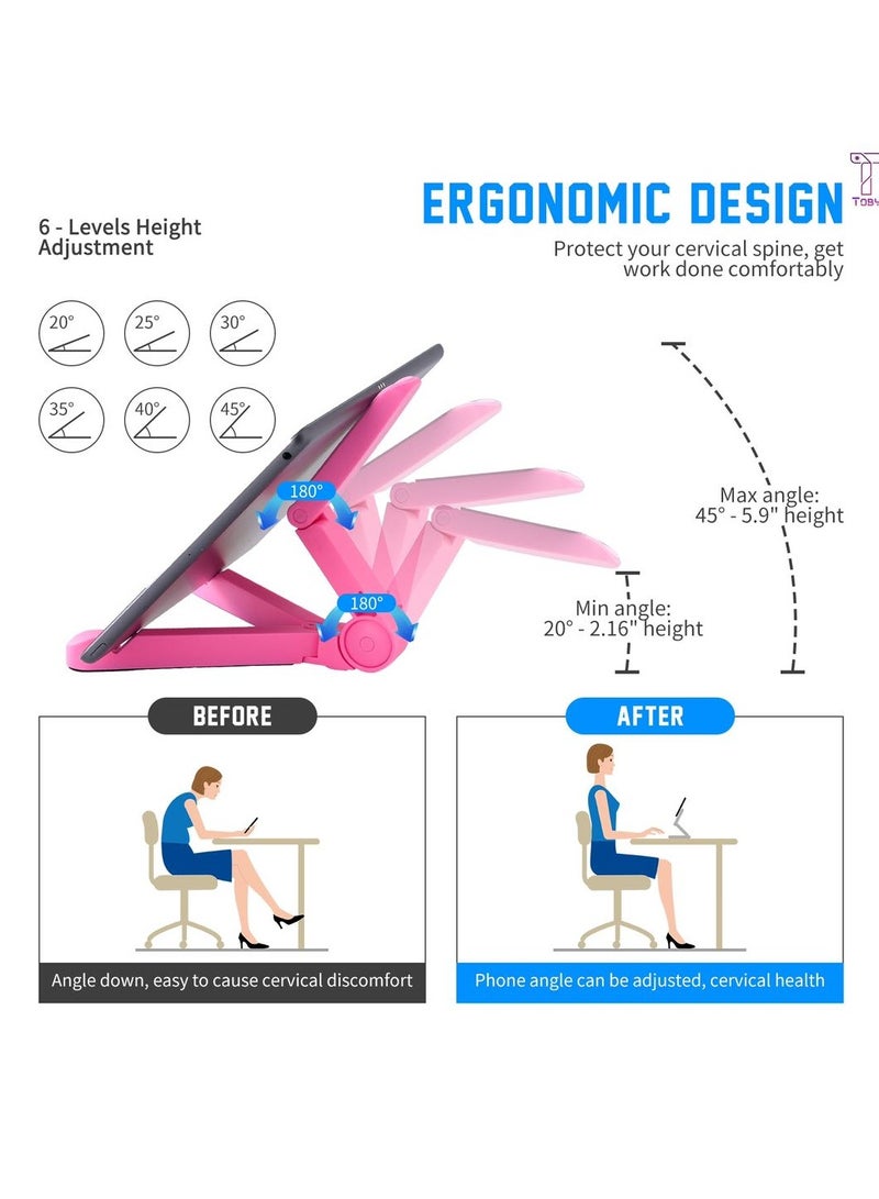 Toby Adjustable Multi-Use Phone and Tablet Stand In three different colors Black, pink, white– Mobile Holder for Bed and Desk, Compatible with iPhone, Samsung, and iPad - Image 3