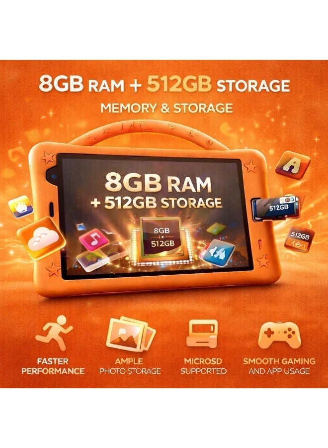 Dmarqa P801 Kids Tablet, 8 Inch HD 1280x800, Android 13, 8GB RAM, 512GB Storage, 5000mAh Battery, 5MP+8MP Camera, Dual SIM, Shockproof EVA Case change to arabic - Image 3