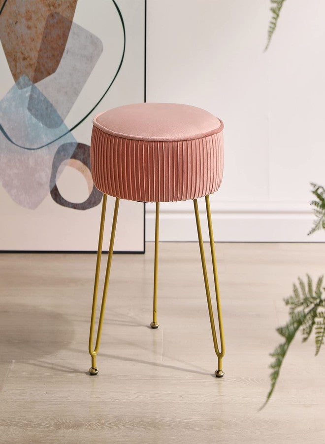 IBUYKE Velvet Vanity Stool Ottoman, Round Footrest Chair, Makeup Dressing Table Seat, Pouf Couch Stool, for Living Room, Golden Steel Legs, Pink LG-30P - Image 2