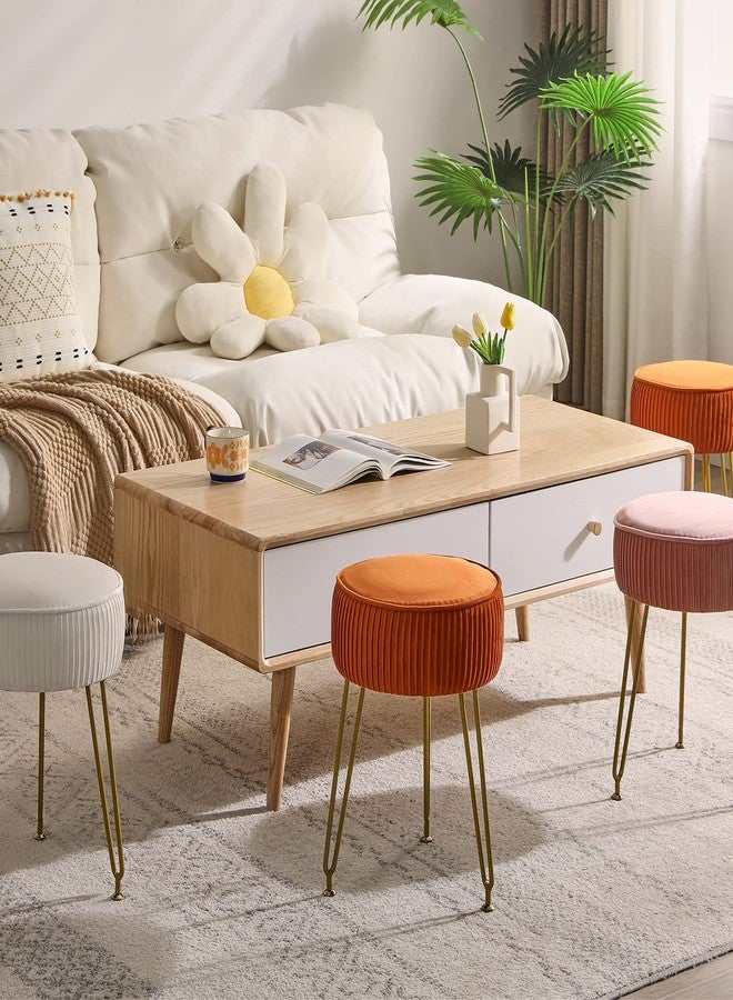 IBUYKE Velvet Vanity Stool Ottoman, Round Footrest Chair, Makeup Dressing Table Seat, Pouf Couch Stool, for Living Room, Golden Steel Legs, Pink LG-30P - Image 5