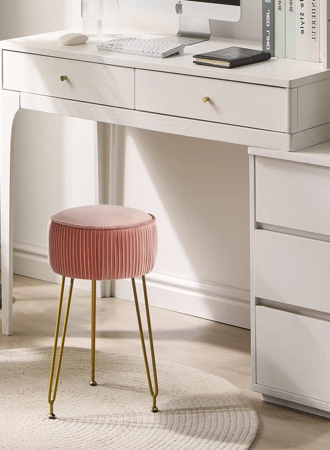 IBUYKE Velvet Vanity Stool Ottoman, Round Footrest Chair, Makeup Dressing Table Seat, Pouf Couch Stool, for Living Room, Golden Steel Legs, Pink LG-30P - Image 4