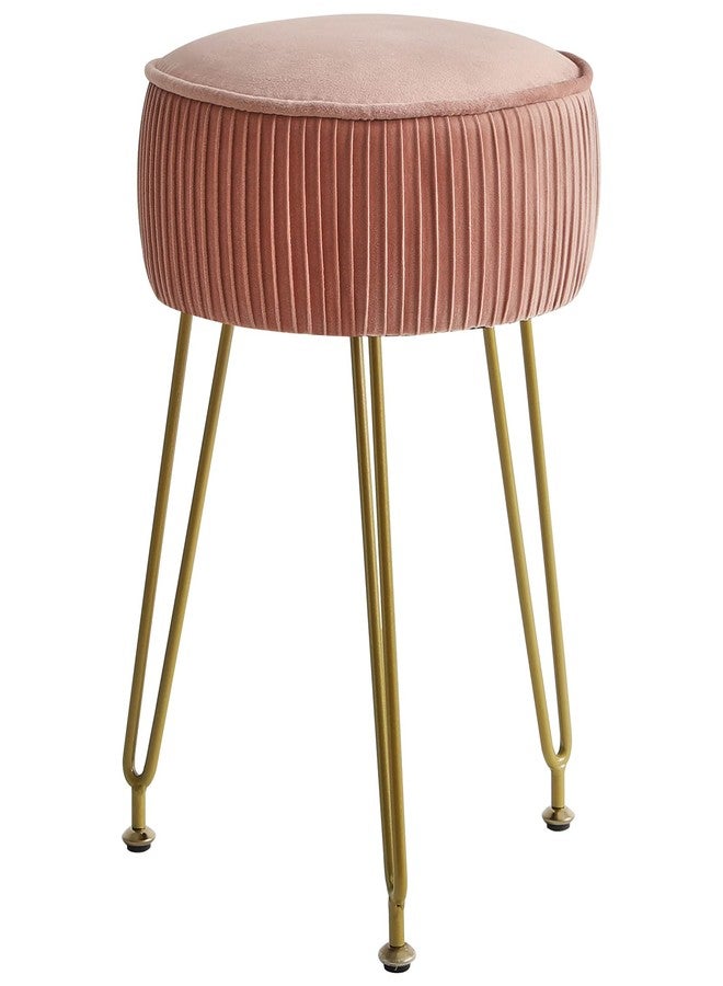 IBUYKE Velvet Vanity Stool Ottoman, Round Footrest Chair, Makeup Dressing Table Seat, Pouf Couch Stool, for Living Room, Golden Steel Legs, Pink LG-30P - Image 1