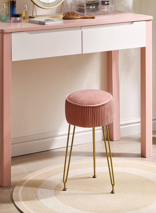 IBUYKE Velvet Vanity Stool Ottoman, Round Footrest Chair, Makeup Dressing Table Seat, Pouf Couch Stool, for Living Room, Golden Steel Legs, Pink LG-30P - Image 3
