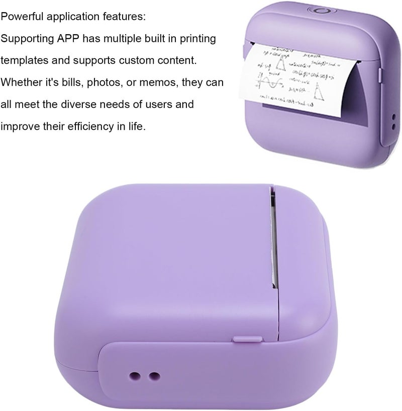 Luocute BT Thermal Printer, Portable Pocket Printer 203dpi with Wireless for Tickets Photos Memos, Compact Size 8.5x8x4cm (Purple) - Image 3