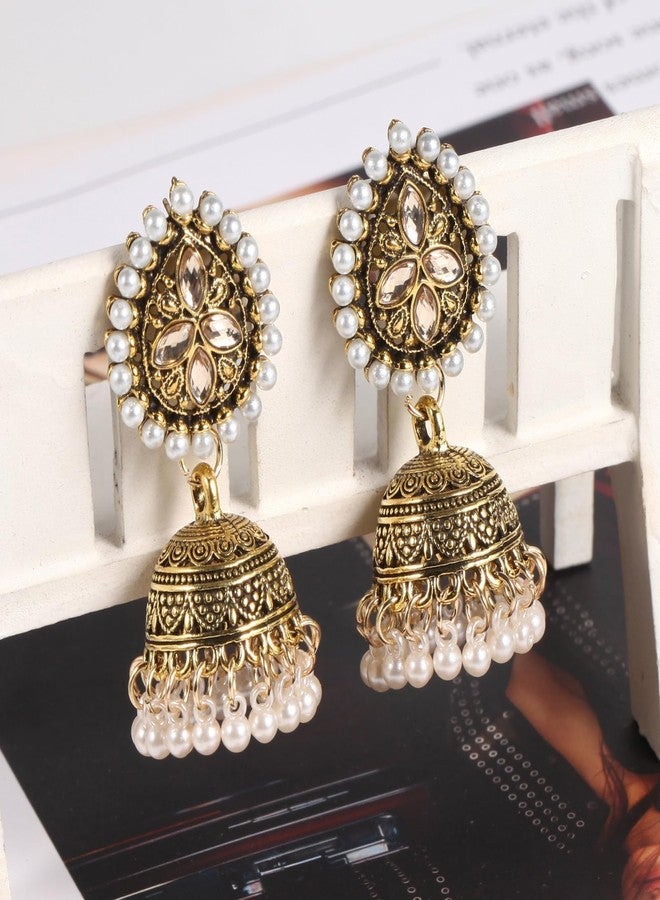Frodete Indian Earrings for Women Jhumkas Chandelier Earrings Boho Beaded Dangling Studs Bollywood Jewelry for Party Wedding Traditional Jewelry Accessories Indian Outfits for Women - Image 4