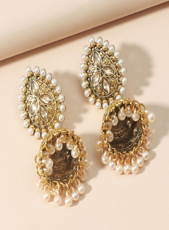 Frodete Indian Earrings for Women Jhumkas Chandelier Earrings Boho Beaded Dangling Studs Bollywood Jewelry for Party Wedding Traditional Jewelry Accessories Indian Outfits for Women - Image 5