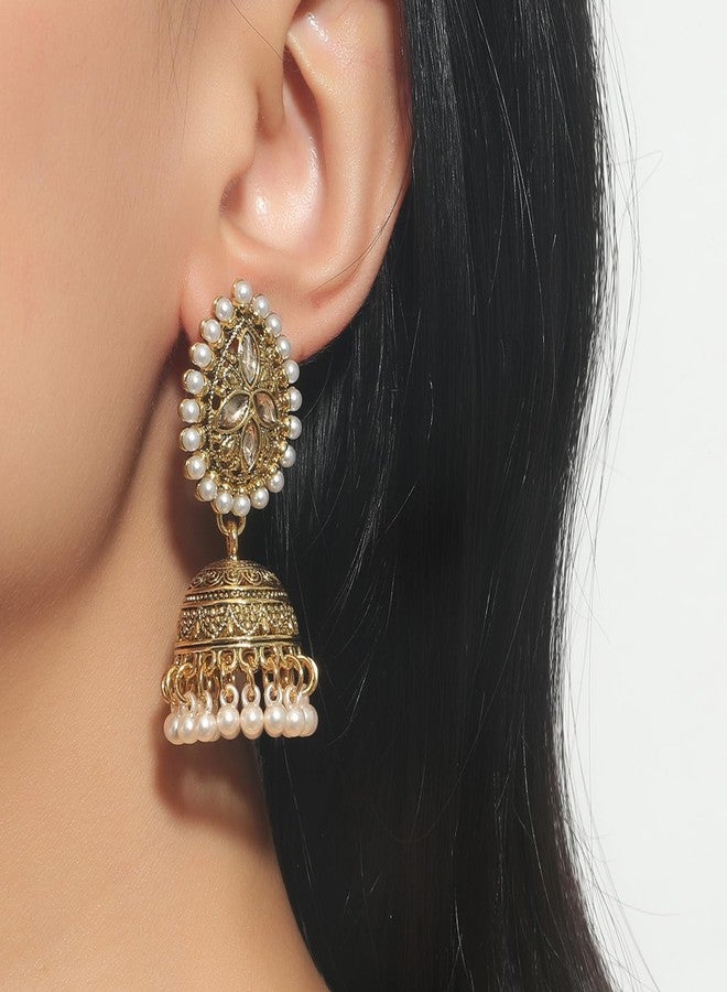 Frodete Indian Earrings for Women Jhumkas Chandelier Earrings Boho Beaded Dangling Studs Bollywood Jewelry for Party Wedding Traditional Jewelry Accessories Indian Outfits for Women - Image 2