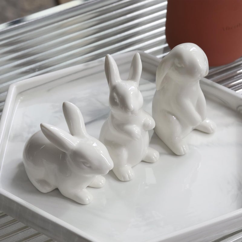 GOODSTART Ceramic Bunny Rabbits Easter Bunny Figurine Porcelain Modern Art Home Decoration, Statues for Spring Home Decor, Easter Decorations Rabbit Figurines - Image 5