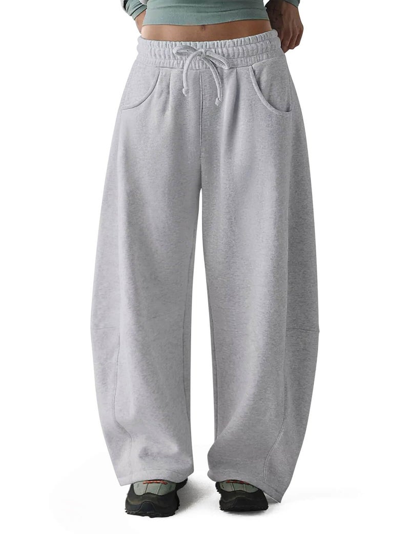 HeSaYep Women's Wide Leg Barrel Sweatpants Fleece Lined Baggy Sweat Pants Drawstring High Waisted Casual Pants Cotton Palazzo Trousers with Pockets Grey XS - Image 1