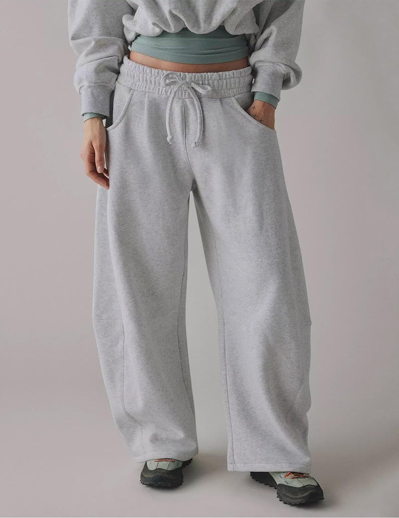 HeSaYep Women's Wide Leg Barrel Sweatpants Fleece Lined Baggy Sweat Pants Drawstring High Waisted Casual Pants Cotton Palazzo Trousers with Pockets Grey XS - Image 3
