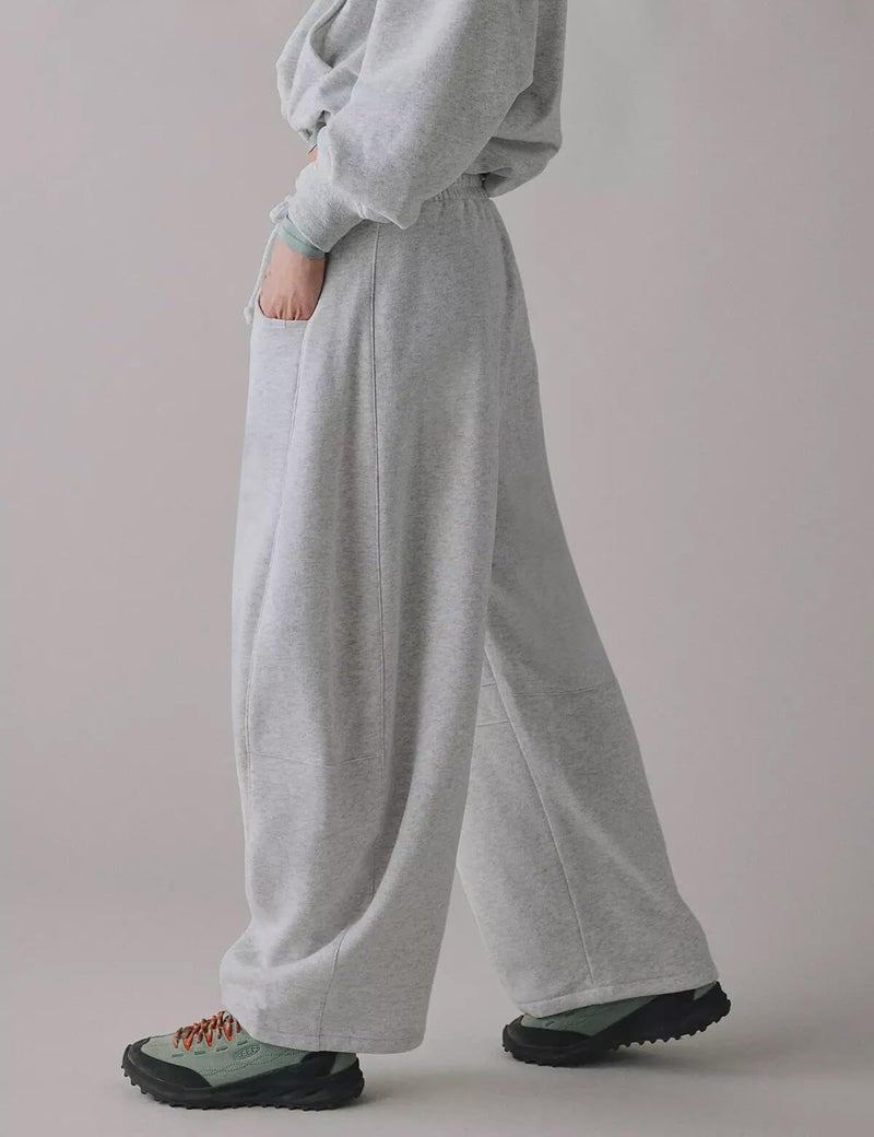 HeSaYep Women's Wide Leg Barrel Sweatpants Fleece Lined Baggy Sweat Pants Drawstring High Waisted Casual Pants Cotton Palazzo Trousers with Pockets Grey XS - Image 4