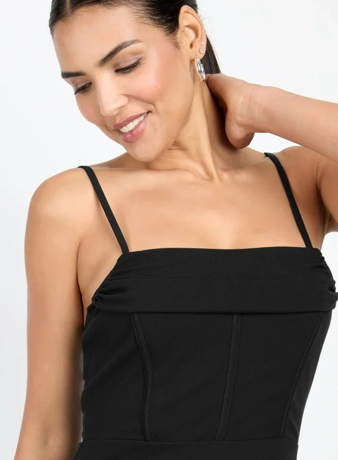 Little Mistress Black Corset Detail Midi Dress