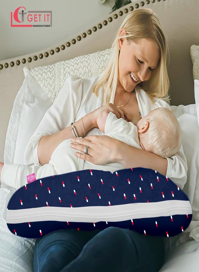 GET IT Premium 2 in 1 Baby Breast Feeding Pillow with Detachable Cover | Newborn Nursing Pillow with Zip Buckle Adjustment | Infant Support for Baby and Mom Breastfeeding-V Model Navy Blue Print - Image 3