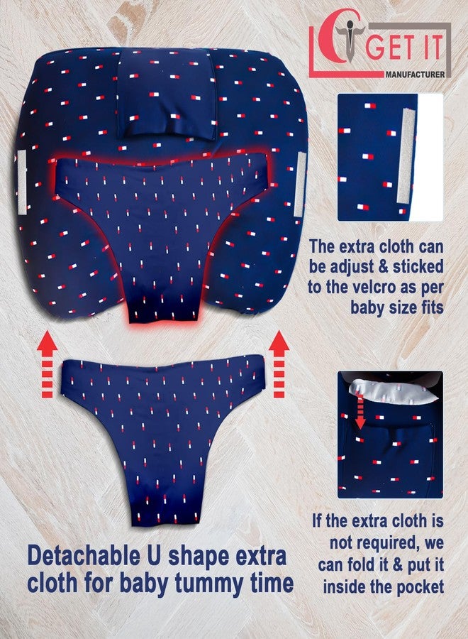 GET IT Premium 2 in 1 Baby Breast Feeding Pillow with Detachable Cover | Newborn Nursing Pillow with Zip Buckle Adjustment | Infant Support for Baby and Mom Breastfeeding-V Model Navy Blue Print - Image 4