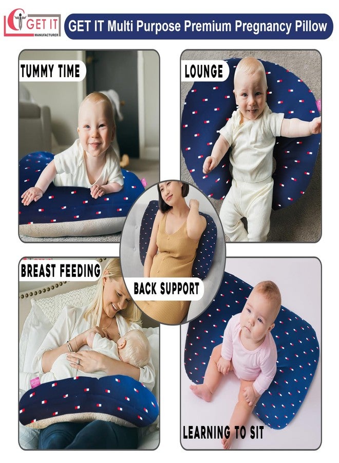 GET IT Premium 2 in 1 Baby Breast Feeding Pillow with Detachable Cover | Newborn Nursing Pillow with Zip Buckle Adjustment | Infant Support for Baby and Mom Breastfeeding-V Model Navy Blue Print - Image 2