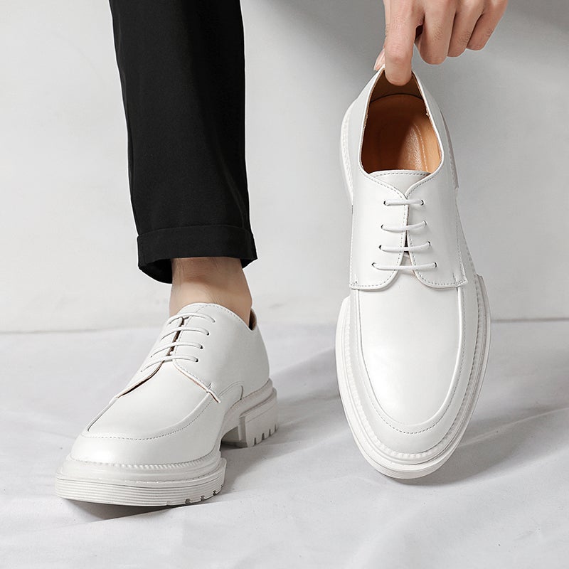 White Leather Shoes For Men British Pography Wedding Po Studio Hosting Performance Business Heightening Suit Best Man Wedding Groom Shoes - Image 2