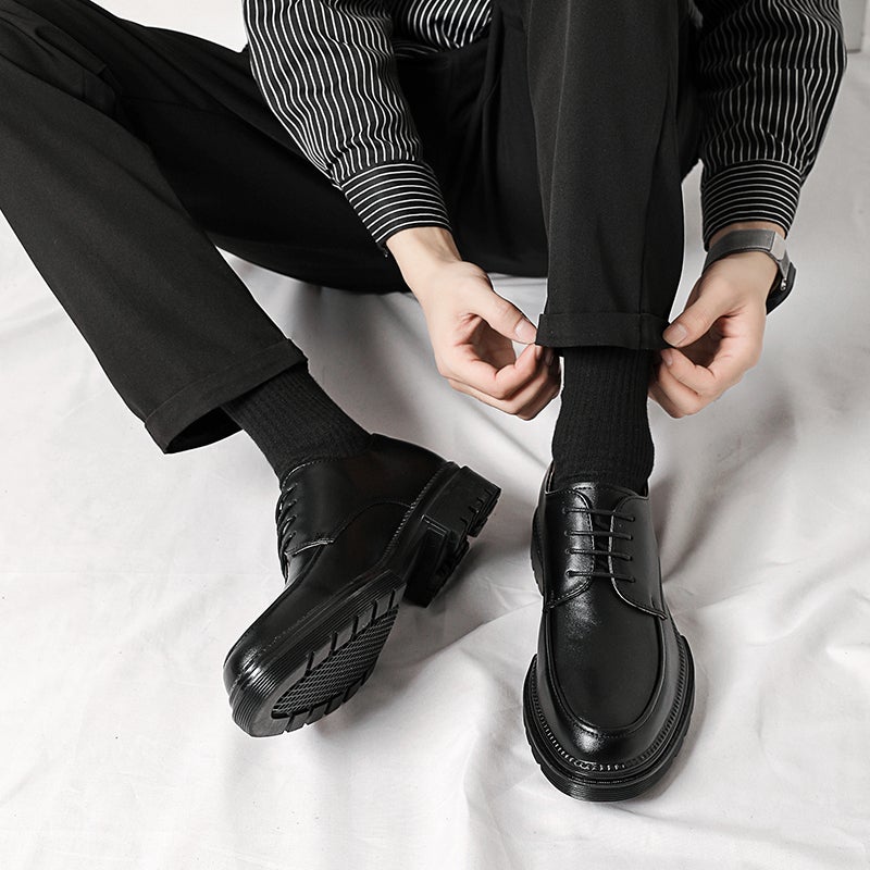 White Leather Shoes For Men British Pography Wedding Po Studio Hosting Performance Business Heightening Suit Best Man Wedding Groom Shoes - Image 5
