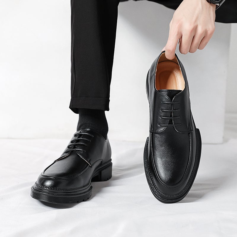 White Leather Shoes For Men British Pography Wedding Po Studio Hosting Performance Business Heightening Suit Best Man Wedding Groom Shoes - Image 4