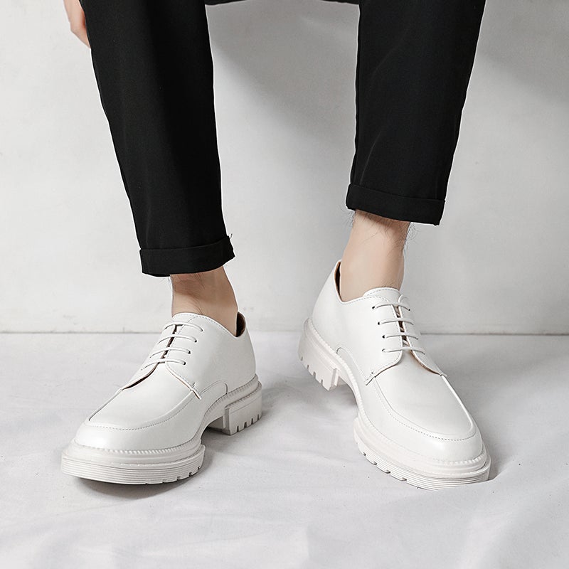 White Leather Shoes For Men British Pography Wedding Po Studio Hosting Performance Business Heightening Suit Best Man Wedding Groom Shoes - Image 3