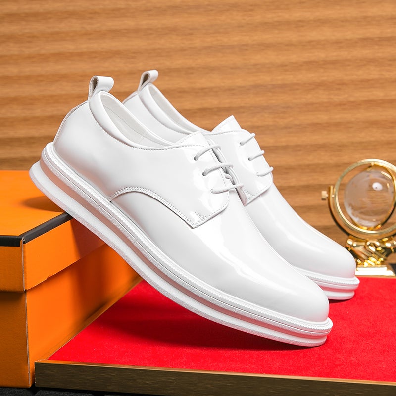 White Leather Shoes For Men British Pography Wedding Po Studio Hosting Performance Business Heightening Suit Best Man Wedding Groom Shoes - Image 1