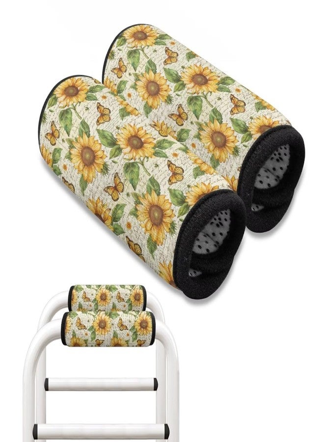 Babrukda Sunflower Butterfly Walker Handle Cover Poster Letter Walker Hand Grips Cover with Hook and Loop Soft Cushion Padding for Universal Folding Rolling Crutch Pads for the Elderly - Image 1